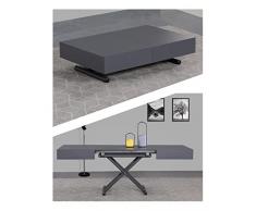 VOLERO, Tavolo Trasformabile Salvaspazio, Meccanismo Saliscendi, Modello Achille Large, Top in Legno Color Grigio, Struttura in Acciaio Color Grigio Sabbiato.