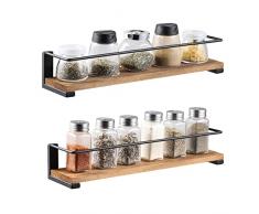 OROPY Portaspezie in Legno di Pino Set di 2, Organizzatore per Mensole da Cucina per Montaggio a Parete per Spezie, Lattine, Vasetti, Pentole - 40x9cm