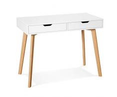 Homfa Scrivania Tavolo Trucco Studio PC Computer Tavolino Ufficio Lavoro Tavolo Libreria Scaffale con 2 cassetti per Toeletta Pranzo Moderno Legno Bianco