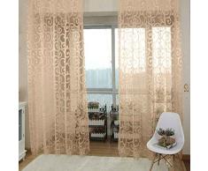 meisijia Nuove lucide floreali Tulle Voile porta sciarpa Valances Drape tende dritte della finestra Beige