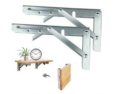 Staffa Mensola Pesante, 2 Pezzi da 200 mm Tavolo Pieghevole a Muro, Staffe Mensola, Acciaio Inossidabile Staffe Mensole da Muro, Può essere Utilizzato in Negozi, Magazzini, Cucine, Bagni(Argento）