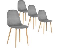 FurnitureR Sedia da pranzo da cucina imbottita in velluto scandinavo, sedile con cuscino in velluto e gambe in metallo, sedie da salotto moderne della metà del secolo, set di 4, grigio
