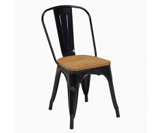 Duhome Sedia da Sala da Pranzo in Metallo Ferro con Schienale Stile Vintage impilabile Design Industriale Selezione Colore 666, Colore:Nero + Legno Chiaro, Materiale:Metallo