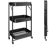 YCSD Carrello da Cucina A 3 Piani,Carrello Portaoggetti Pieghevole Multiuso per La Cucina, Bagno, Ristoranti, Ufficio, Dimensioni 45 X 29.5 X 77 Cm(Color:Nero)