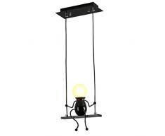 Creativo Illuminazione a sospensione a LED Soffitto Moderno Piccole persone Lampada Regolabile Luci sospese per sala da pranzo Ferro Bambola dei cartoni animati lampadari Plafoniere 1×E27 (Nero, One)