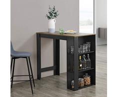 [en.casa] Bancone Tavolo Alto da Bar 120 x 60 x 105,5 cm Penisola Cucina con 3 Ripiani - Nero/Color Legno