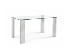 Mar.c.a. Design Tavolo Rettangolare Arley, piano in Vetro, con gambe in Mdf rivestite effetto Acciaio - Mis. 140x80x75 cm.