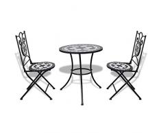 Bianco Anself Tavolo Ceramica Giardino con Mosaico 60 cm Nero