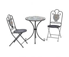 Outsunny Set da Giardino 3 Pezzi, 2 Sedie Pieghevoli Salvaspazio e 1 Tavolo con Motivi a Mosaico per Interni ed Esterni, Grigio Scuro