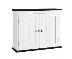 HOCSOK Armadietto Bagno Sospeso, Pensile da Cucina a Parete con 2 Ante e Ripiano, Armadio Mobiletto Salvaspazio, Stile Moderno, Bianco+Nero, 60x19.5x49.5cm