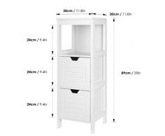 Mobiletto con 2 Ripiani e 2 Porta Contenitore Multiuso Bianco 50 /× 30 /×92 CM Homfa Cassettiera Armadio di Legno per Salotto e Cucina