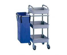 Jofel AL50350 Carrello Di Servizio in Metallo, 3 Cassetti Piccoli E 1 Sacca Da 75 L, In Acciaio Inox AISI 304