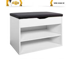 RICOO Scarpiera da ingresso WM032-W-A Armadietto Armadio con Scaffale e scompartimenti panca sedile comodo scarpe ripiano cuscino cassapanca organizer portascarpe salvaspazio in legno Bianco