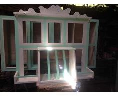 Piattaia Shabby in Legno Artigianale con Scola Piatti e Dipinto Antico