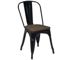 Duhome Sedia da Sala da Pranzo in Metallo Ferro Nero con Schienale Superficie della sede in Legno Stile Vintage impilabile Design Industriale Selezione Colore 666