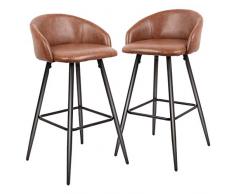 CASATOCA Set di 2 Sedia da Bar, Sgabelli da Bar, Seduta Fissa con Poggiapiedi, Sedia da Cucina, Superficie di PU, Design Vintage, Scuro Gambe in Metallo