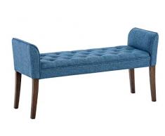Chaise Longue Cleopatra in Tessuto Chesterfield Imbottita I Panca Fondo Letto Panchina Interno Gambe in Legno 130x40 CM, H 65 CM, Colore:Blu, Colore della Cornice:Antico Scuro