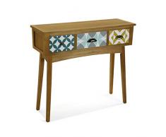 Versa Aqua Karlsen Tavolo Consolle, Tavolino da Ingresso, Corridoio o Sala, Stretto, con 3 cajones, Misure (A x L x l) 80,5 x 30 x 90 cm, Legno, Colore Giallo