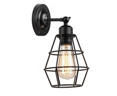 Applique da parete interna Edison Lampada Vintage Industriale Gabbia Lampada da Parete Illuminazione a Soffitto per Cucina, Soggiorno,Bar,Ristorante Soffitta Metallo Nero