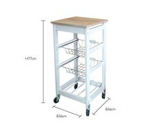 MAIMAITI carrello cucina Con cassetti e struttura in metallo,ruote in acciaio,in legno, bianco, 36 x 36 x 77 cm