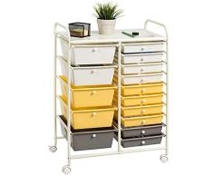 RELAX4LIFE Carrello Portaoggetti con 15 Cassetti, Cassettiera con 4 Ruote, Armadietto Mobile e Salvaspazio di Grande capacità, Multiuso per Cucina, Bagno e Ufficio, Colorato/Nero/Trasparente (Giallo)