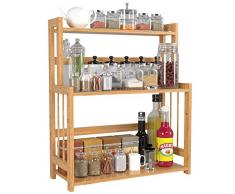 HOMECHO 3 Tier Herb & Spice Rack, Portaspezie di Bambù Free Standing con Altezza Regolabile, Portaspezie Mensola con Ripiani in Bambù per Cucina, Bagno e Toletta