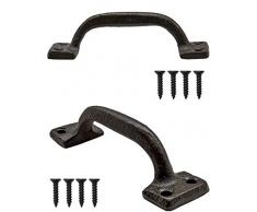 FUXXER® – 2 maniglie rustiche per cassetti, in ferro pressofuso anticato, design medievale, per porte, armadi, comò, cucina, buffet, set da 2 pezzi, nero