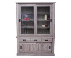 Dmora Credenza con vetrina e Base a Due Ante e Tre cassetti, Colore Marrone, cm 150 x 203 x 40