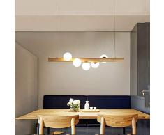 Legno Lampada a sospensione per Sala da pranzo Tavolo da pranzo Bar Isola della cucina Lampadario Moderno Bianca Vetro Paralume Rustico Soffitto Illuminazione 3000K bianco caldo LED G9 incl. (L80CM)