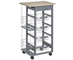 homcom Carrello da Cucina Salvaspazio in Grigio Scuro, Portavivande con 1 Piano di Lavoro 1 Cassetto e 4 Cestelli Metallici, 47x37x83cm