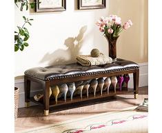 Panca da Ingresso in Legno Massello, Scarpiera in Pelle con Bottoni Scarpiera Panca Scarpiera Organizzatore con Sedile Imbottito, Mobili Decorativi di Alta qualità