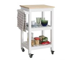 SoBuy Carrello Cucina Credenza bianca con 2 ripiani, Piano in Legno di Hevea, L54*P39*A85cm FKW67-WN