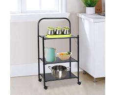 Carrello Cucina, Scaffalatura 3 Livello Carrelli Carrello su Ruote Pieghevole in Metallo Scaffale di Stoccaggio Carrello Organizzatore Scaffale Solido Rack Nero capacità di Carico 330Lbs