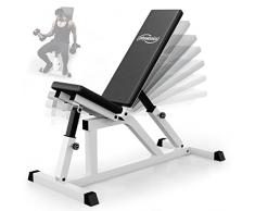 Physionics® Panca da Palestra-Piana o Reclinabile, Schienale Regolabile in 7 Livelli, Sedile Regolabile in 4 Posizioni, Carico Massimo 200kg -Panca Pesi, Inclinata, Multifunzione, Fitness, Allenamento