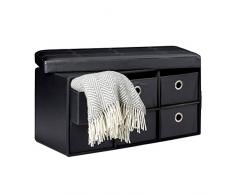 Relaxdays Cassapanca Contenitore, con 6 Pouf in Similpelle, HxLxP 36 x 76 x 38 cm, Panca con Coperchio, Nero, Finta Pelle, Set da 1 pz