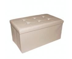 Russo Tessuti Panca Cassapanca Contenitore Ecopelle Swarovski Strass Puff Arredo Camera Divano-Beige