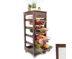 Kasalingo Carrello Porta Frutta e Verdura con cassetto portapane 29,5x37 h 83 in Legno, carrello da cucina con ripiano multiuso 100% Made in Italy. (Noce)