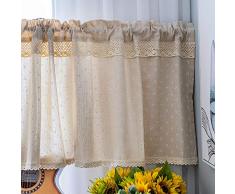 WJWJ Piccola Tenda Stile Country,Tendine della Finestra Pizzo Piccolo Margherita,Tenda Corta Tessuto in Cotone E Lino,Leggero E Traspirante,Adatto per Cucina E Mobile