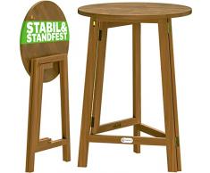 CASARIA Tavolino Alto Pieghevole Legno di Acacia Ø 78 x 110cm Tondo Tavolo da Giardino Balcone Richiudibile