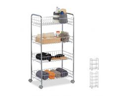 Relaxdays 10030061_349 Carrello da Cucina, Ripiani, Portavivande, 4 Ruote, Multiuso, Bagno & Ufficio,Salvaspazio,77x40,5x26,5, Acciaio, plastica, Argento/Grigio