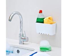 Mensola da cucina, porta-spugne, ripiano per lavello, senza fori, con ventosa di aspirazione, portata: 1,5 kg, colore: bianco