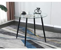 Tavolo da Pranzo Tavolo Rotondo, SHEEPPING Tavolo Rotondo Cucina, Tavolo da Pranzo Moderno con piano in Vetro Trasparente, 90 X 90 X 75 cm