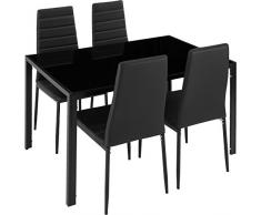 TecTake Tavolo de pranzo con 4 sedie | Elevato comfort di seduta | Robusto piano del tavolo in vetro di sicurezza - disponibile in diversi colori (Nero | No. 402837)