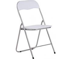 CLP Sedia Pieghevole Felix in Plastica (PVC) I Sedia Chiudibile Telaio in Metallo E Seduta in Plastica Imbottita I Sedia Riunioni Ospiti, Colore:Bianco/Argento