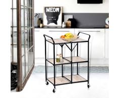 FURNISH 1 Carrello Carrello Cucina Pieghevole 3 ETAGES Metallo Ruote girevoli Oro Bianco/Nero/Rovere, Carrello Carrello da Cucina 44.5 x 40 x 86 cm 3 Tablet Ruote girevoli Freno Metallo KTC
