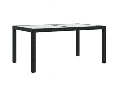 Tidyard Tavolo,da Pranzo,da Giardino,per Esterno,in Polyrattan Nero,e Vetro,150x90x75 cm,Tavolo da Giardino in Rattan e Vetro,Tavolo da Esterno in Rattan e Vetro,Tavolo da Giardino in Vetro