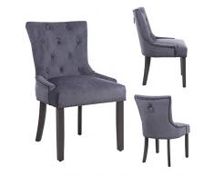Sedia da pranzo capitonné PS Global, Elena, ottone antico, rivestita in velluto e imbottita in schiuma di alta qualità, struttura in legno con gambe laccate grigie (Dark Grey)