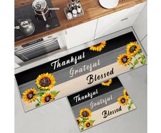 PQCXXA Washable Rubber Backing - Set di 2 tappeti da cucina, per cucina, lavanderia, soggiorno (girasole, 40 x 120 cm + 40 x 60 cm)