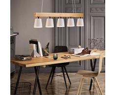 ZMH Lampada a sospensione in legno Lampadario moderni - Bianco lampadario dimmerabile altezza regolabile E27 luce tavolo da pranzo in ferro per soggiorno ufficio salotto e ristorante