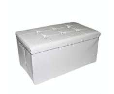 Russo Tessuti Panca Cassapanca Contenitore Ecopelle Swarovski Strass Puff Arredo Camera Divano-Bianco